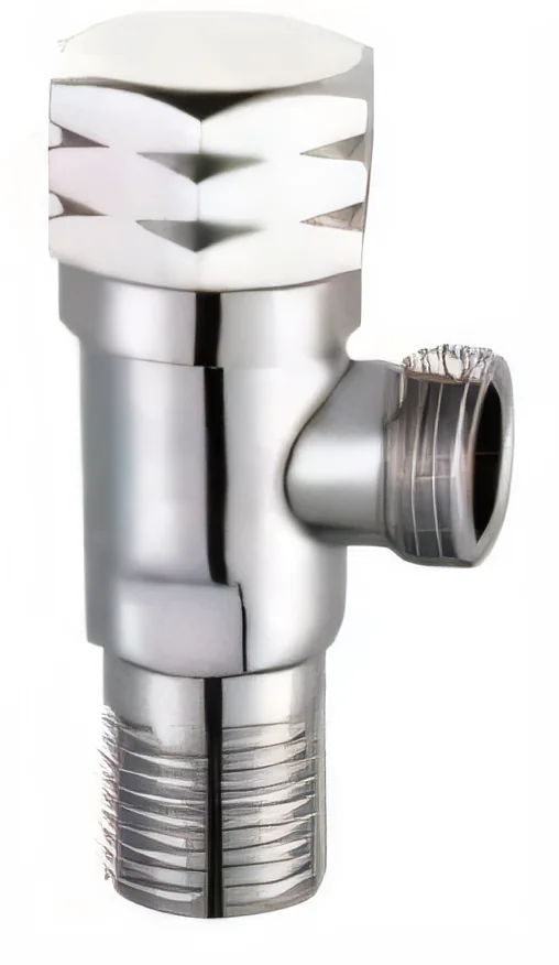 Llave de paso de escuadra con maneta estriada de canto facetado
