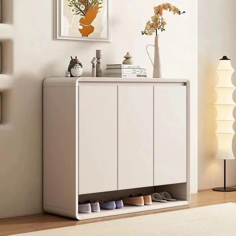 Zapatero blanco crema, con tapa de vidrio, 100 × 35 × 100 cm