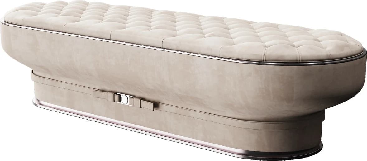 Banco de pie de cama capitoné con base redonda, beige