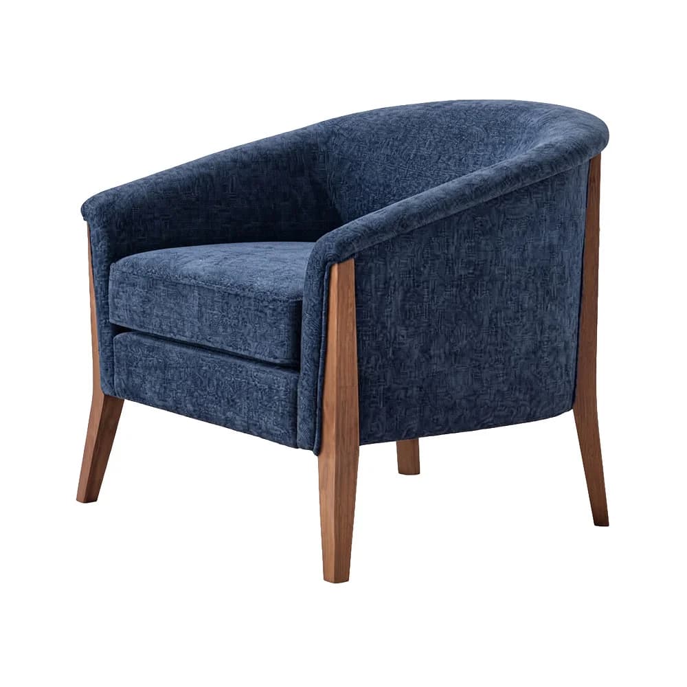 Sillón Arcosa · Sillón tipo barril con patas a la vista 75 × 79 cm