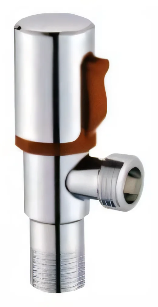 Llave de paso de escuadra de cuerpo cilíndrico con palanca lateral roja