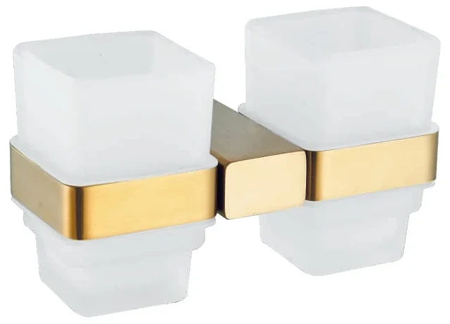 Portavaso doble cuadrado dorado cepillado