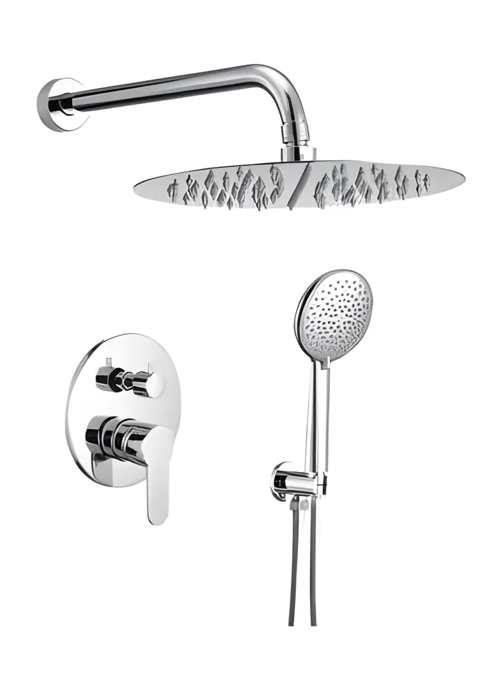 Ducha empotrada · lluvia redonda con brazo y ducha de mano
