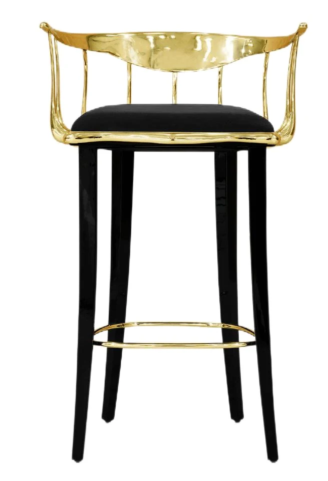 Banqueta Antenor · Banqueta alta con respaldo de barrotes dorados 61 cm
