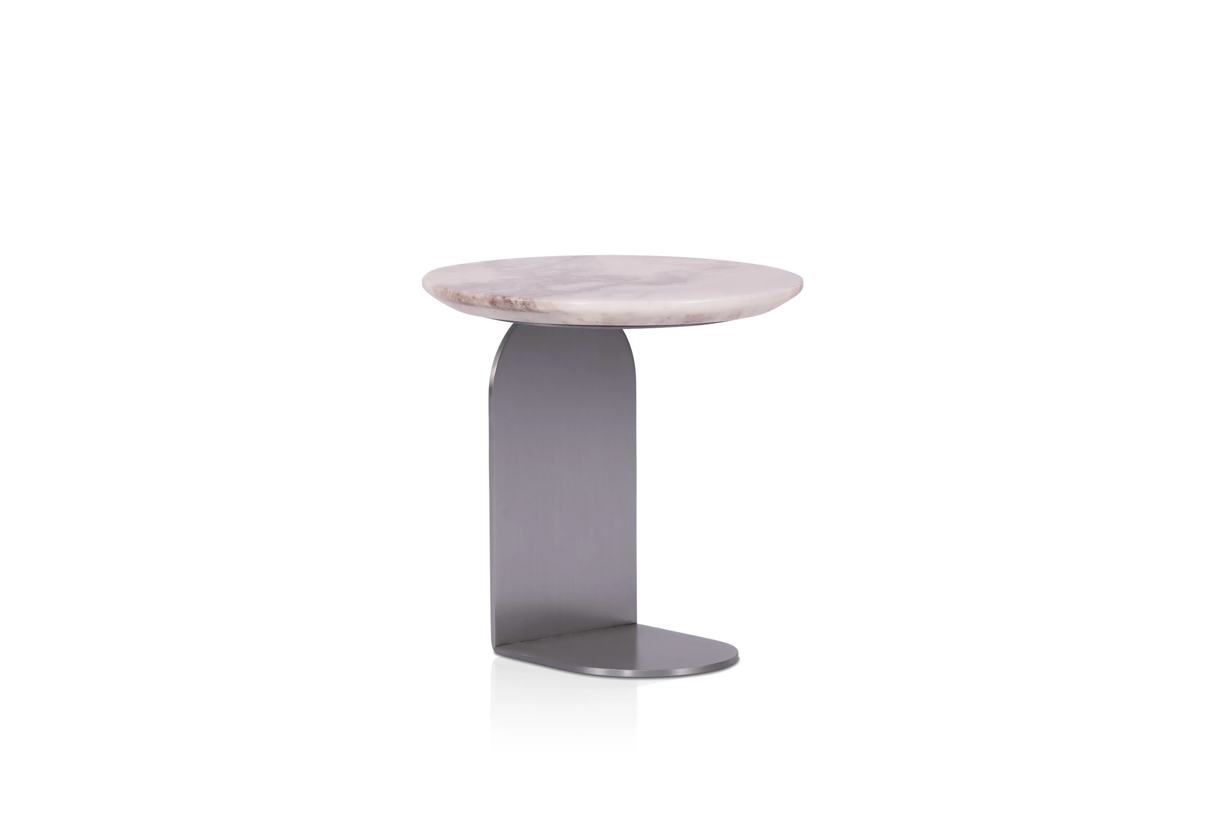 Mesa auxiliar redonda con pie en L de tono metálico 48 × 48 cm