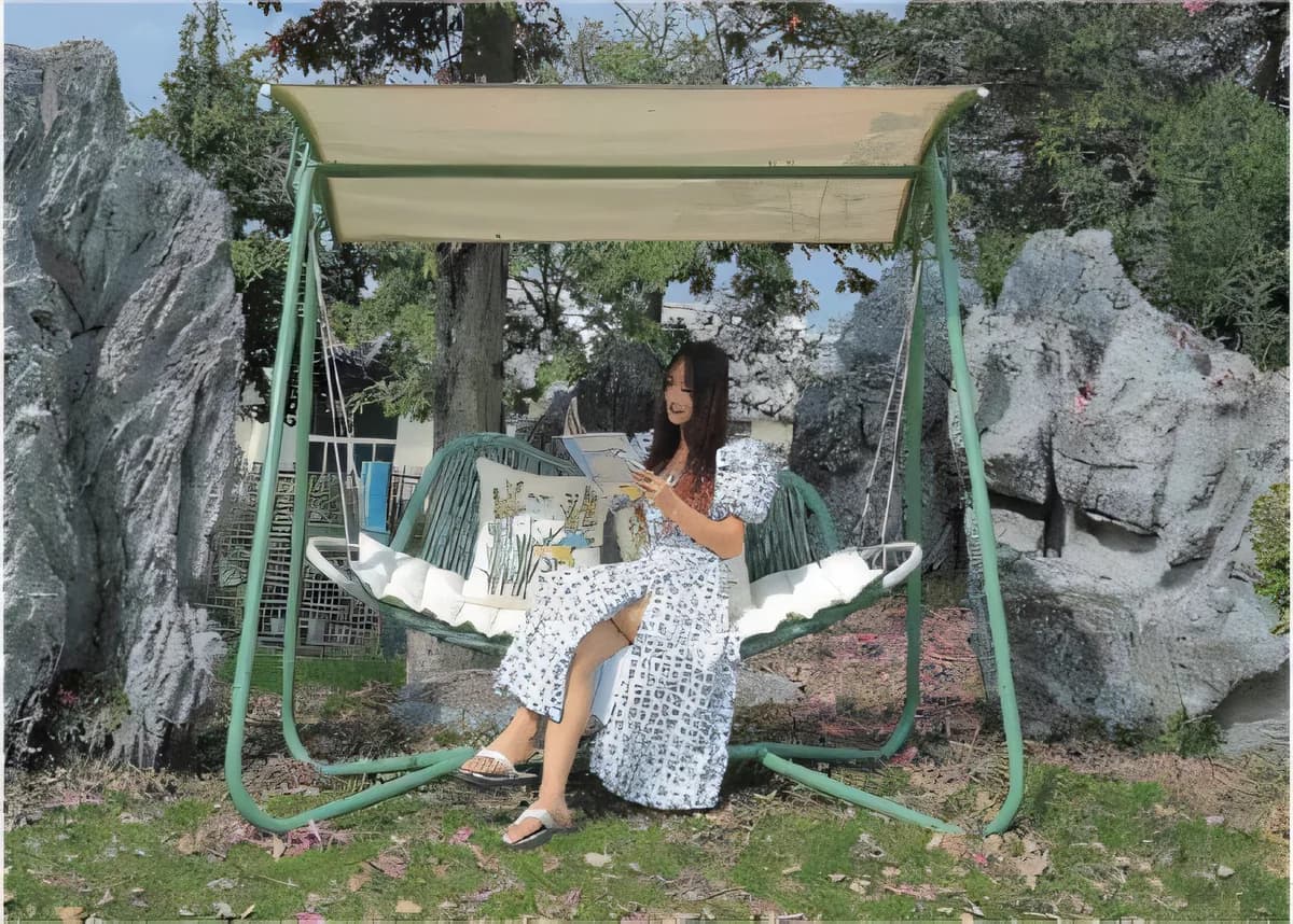 Hamaca de jardín con techo y asiento tejido