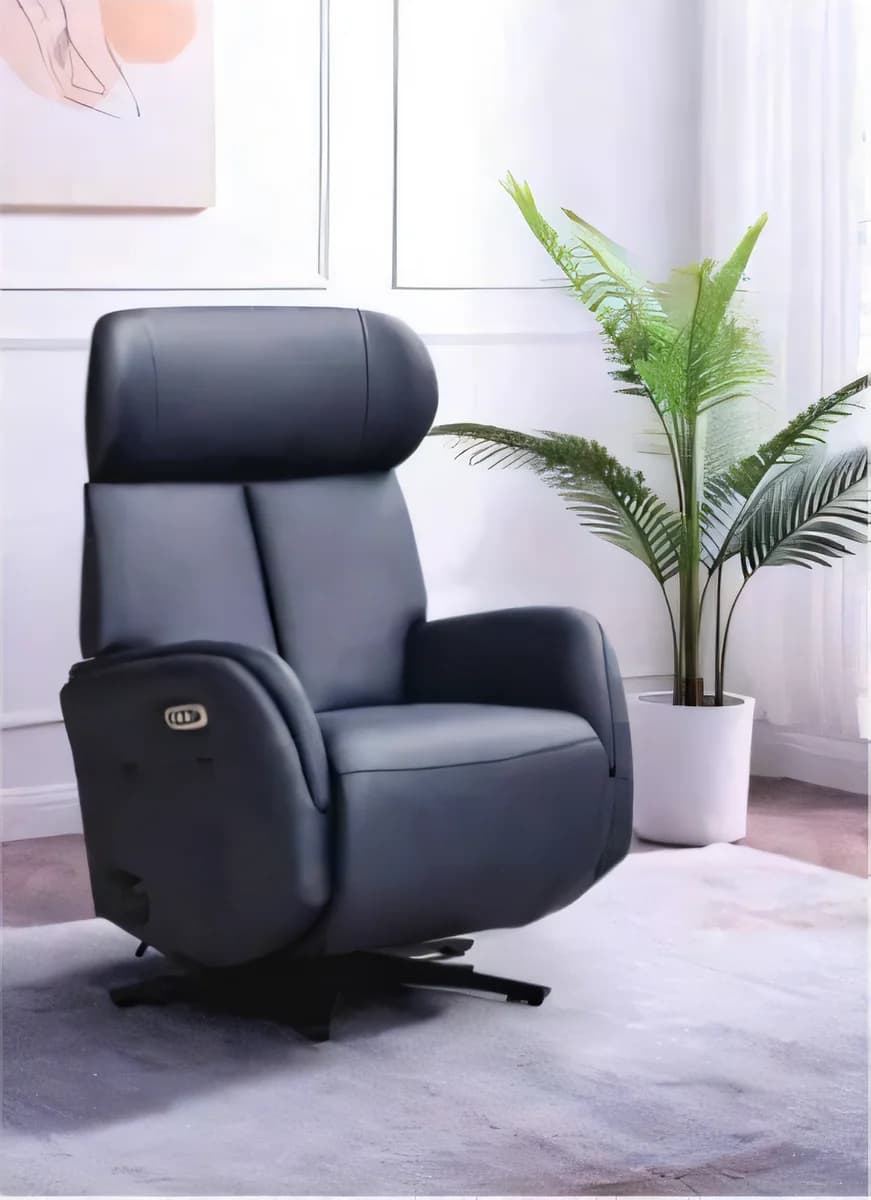 Sillón Surco · Sillón reclinable con apoyacabezas y base en estrella, azul marino