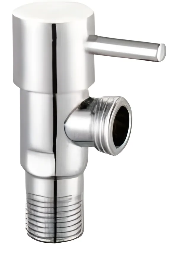 Llave de paso de escuadra de cuerpo cilíndrico con palanca de varilla