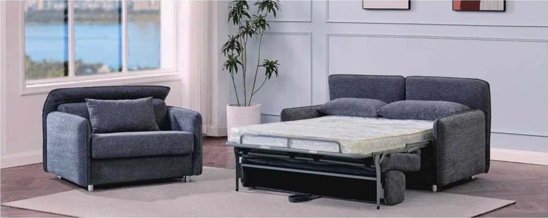 Sofá Telsen · Sofá cama de dos cuerpos con colchón y sillón, gris azulado