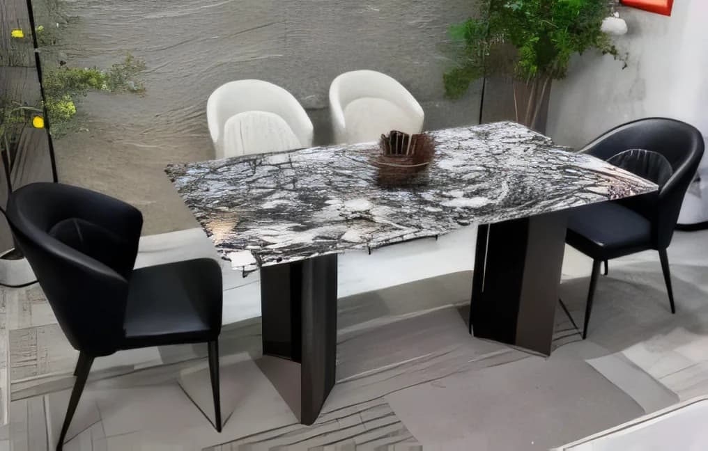 Mesa de comedor con tapa de piedra sinterizada 160 × 90 y 140 × 80 cm · modelo 11