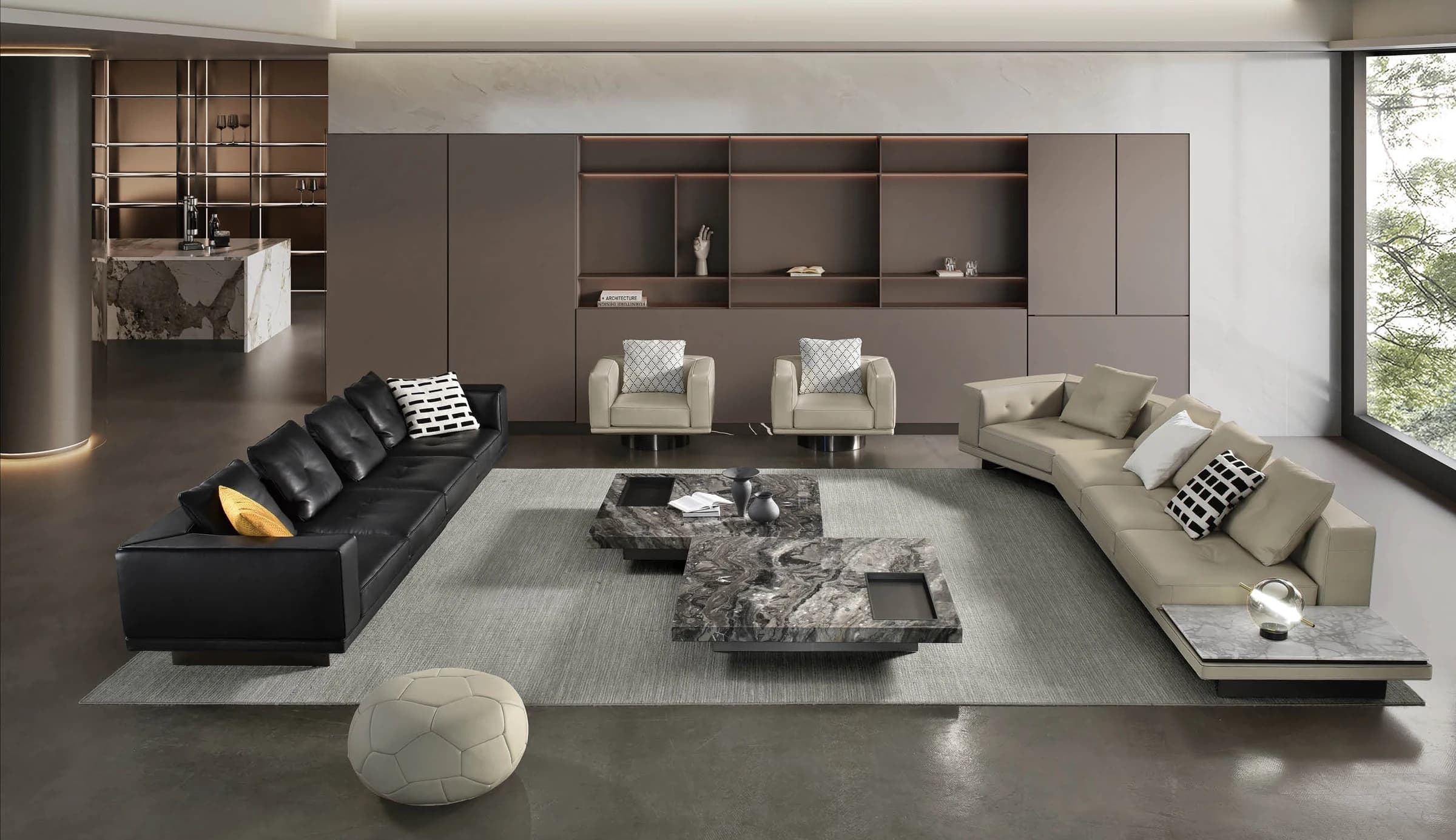 Sofá Tonel · Sofá modular con chaise y almohadones de respaldo sueltos
