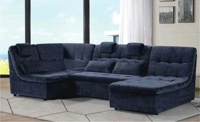 Sofá Artesa · Sofá cama esquinero en U con baúl, azul marino