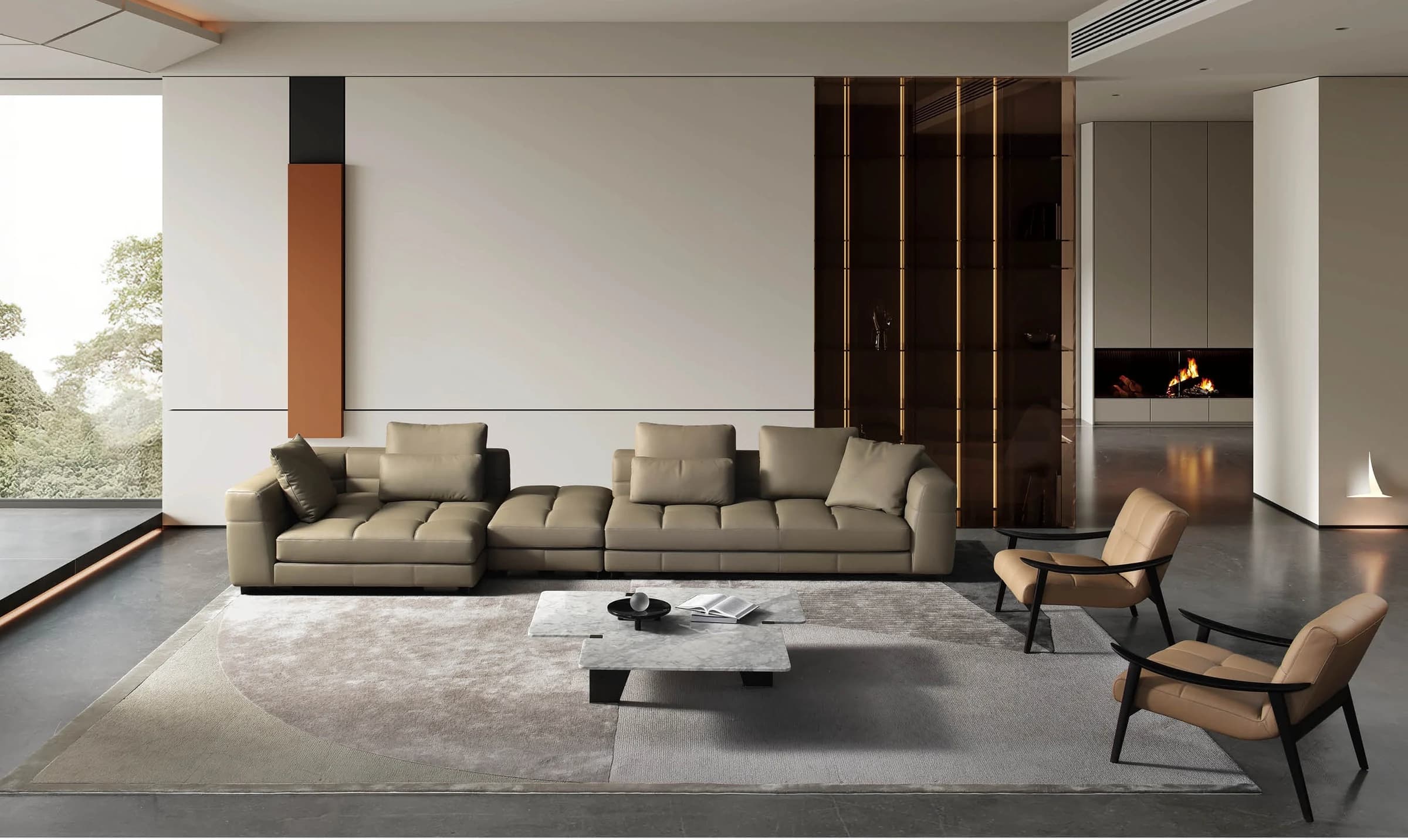 Sofá Jota · Sofá modular de asiento profundo con almohadones de respaldo