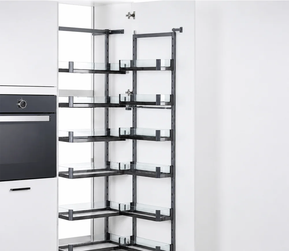 Columna despensero de vidrio, 6 niveles, mueble de 45 cm