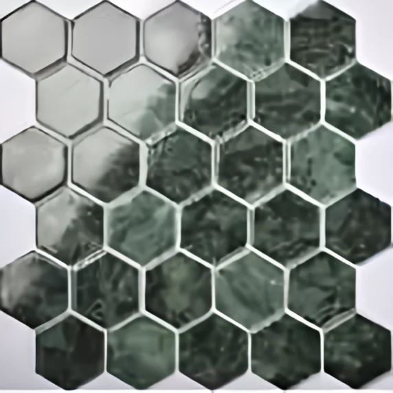 Mosaico cerámico símil mármol verde hexagonal 51 × 59