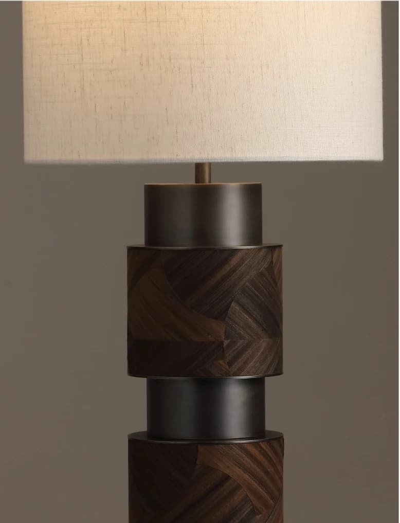 Lámpara de mesa de cilindros apilados de madera y metal Ø 30 cm