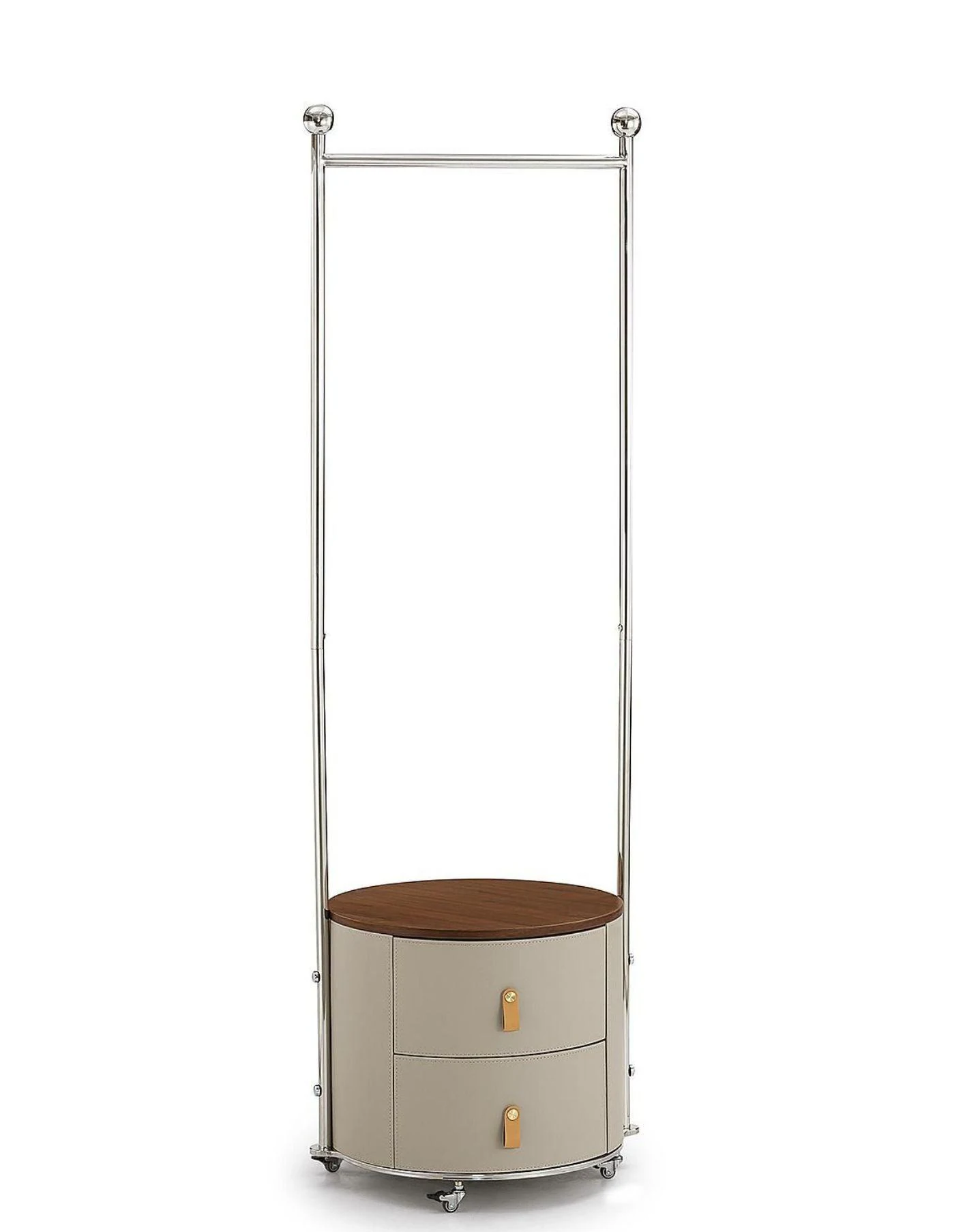 Perchero de acero inoxidable con mueble redondo de cuero 57 × 50 × 180 cm