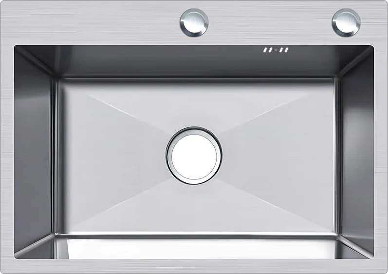 Bacha de cocina simple de acero inoxidable 60 × 45 con desagüe redondo