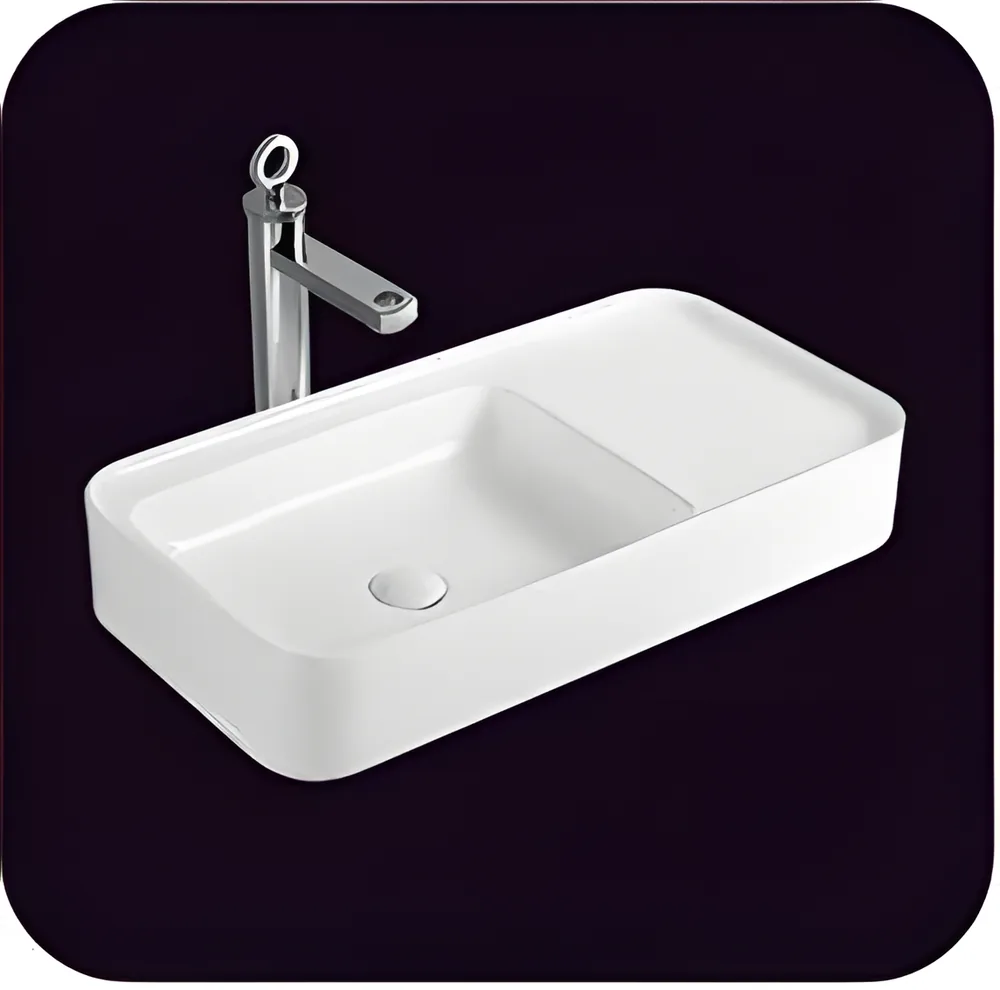 Lavatorio sobre mesada rectangular con apoyo lateral 76 × 40,5 × 14