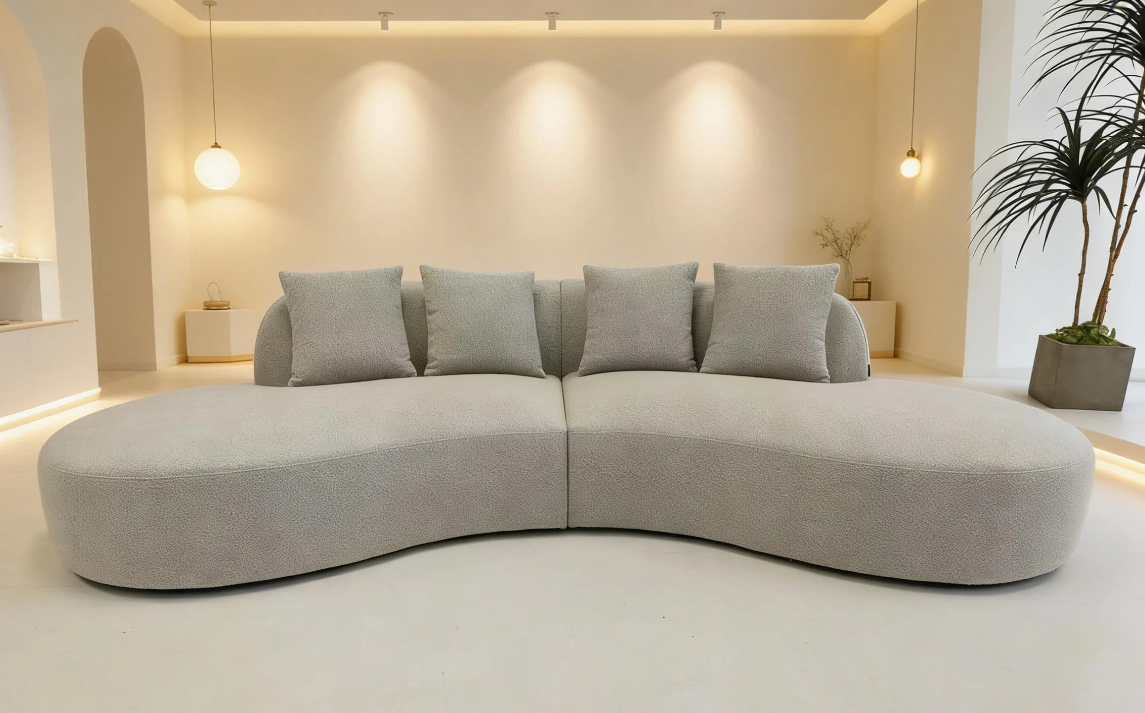 Sofá Atrato · Sofá curvo de dos cuerpos con chaise 280 a 360 × 163 cm