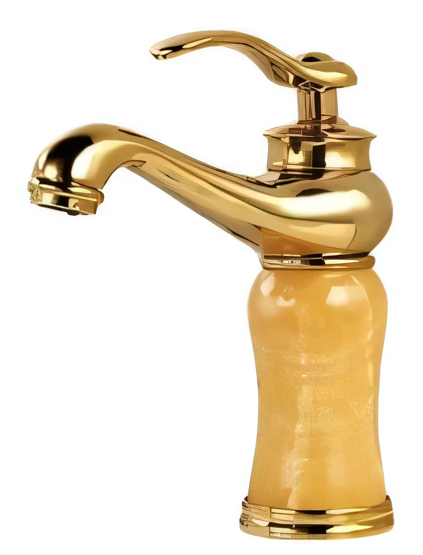 Monocomando de lavatorio clásico con columna veteada color miel, dorado, bajo o alto