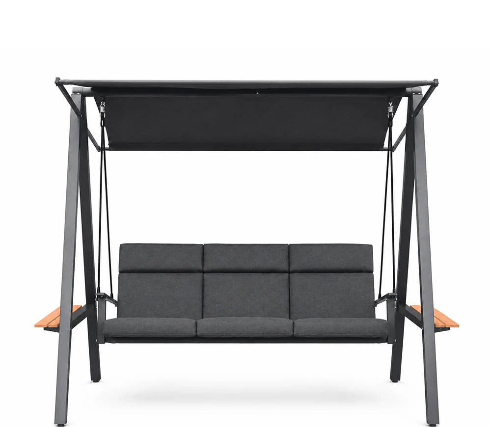 Hamaca de jardín con techo, estructura de acero y asiento con almohadones, grafito · modelo 04