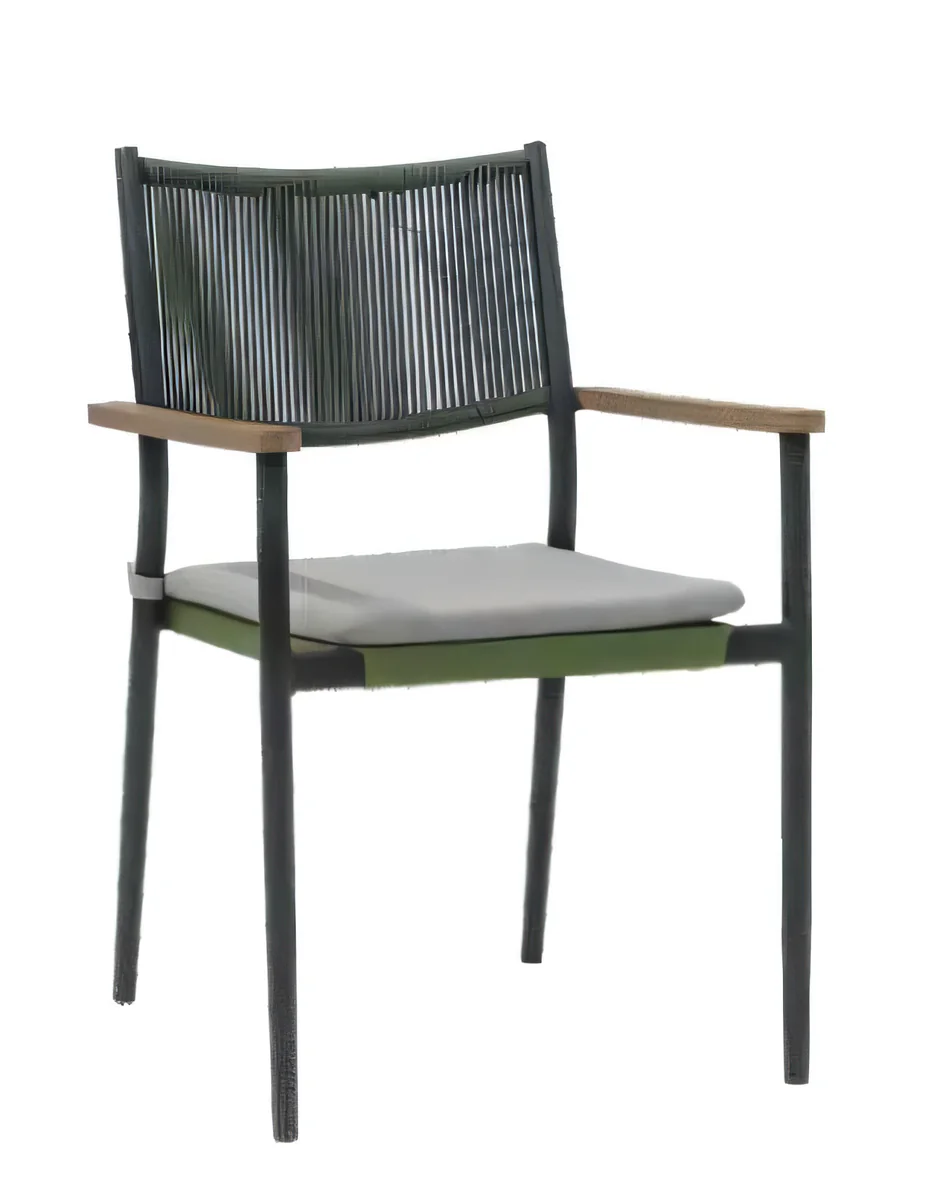 Silla de exterior de aluminio con almohadones y cuerda
