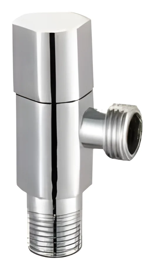 Llave de paso de escuadra de cuerpo facetado y cabezal de canto redondeado