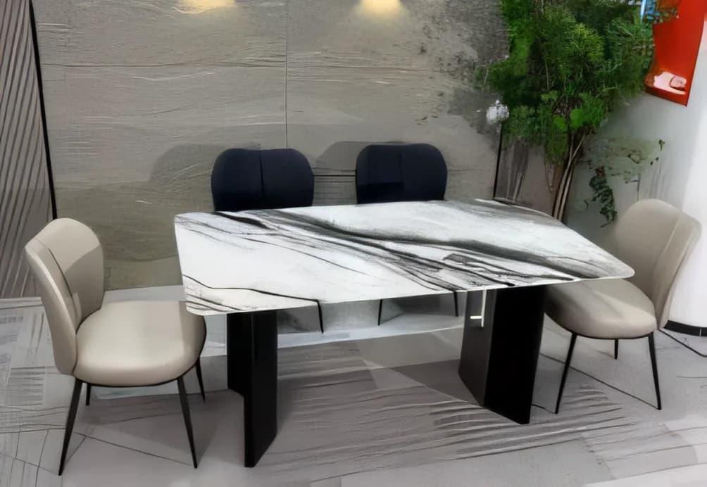 Mesa de comedor con tapa de piedra sinterizada 160 × 90 y 140 × 80 cm · modelo 13