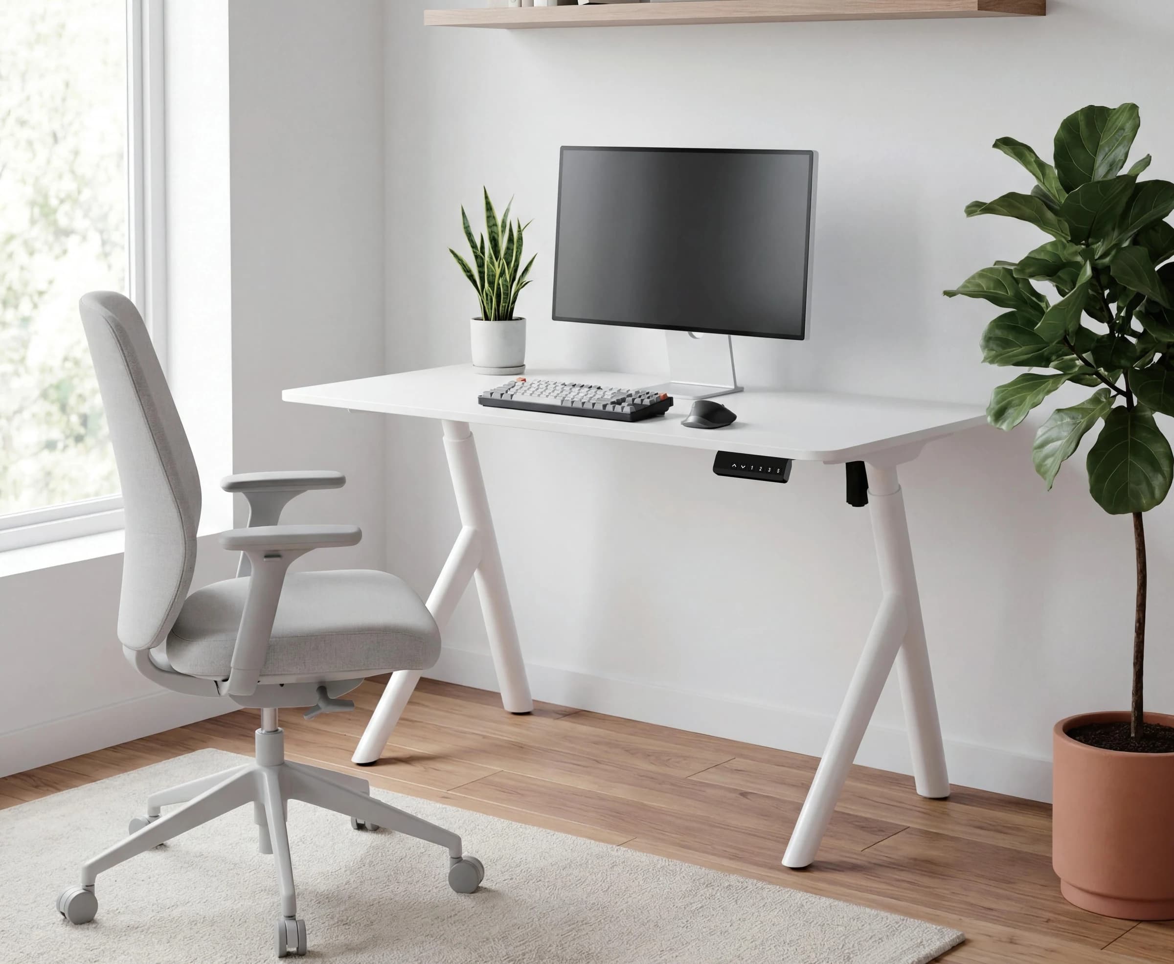 Escritorio regulable eléctrico blanco con patas inclinadas 120 × 60 cm