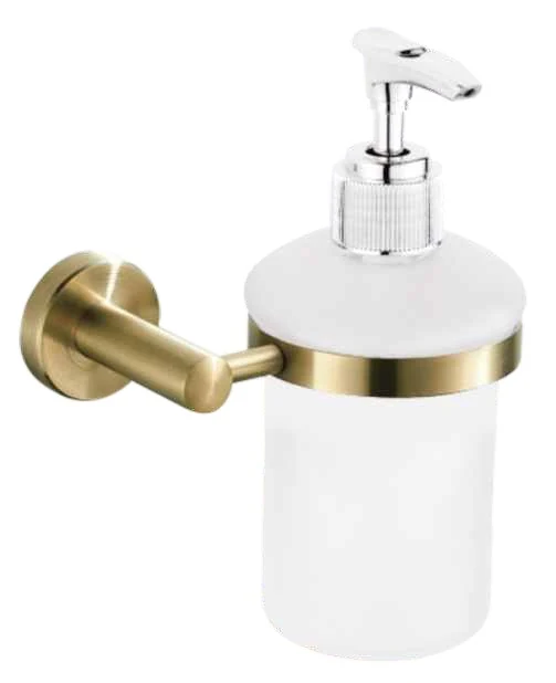 Dispenser de jabón redondo dorado cepillado