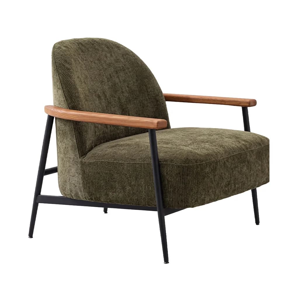 Sillón Pelita · Sillón de estructura negra con apoyabrazos claros 72 × 80 cm