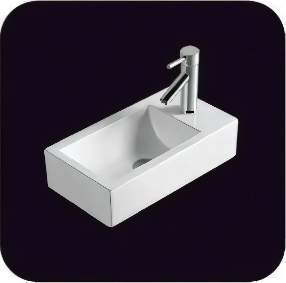 Lavatorio sobre mesada rectangular angosto 45 × 25 × 12