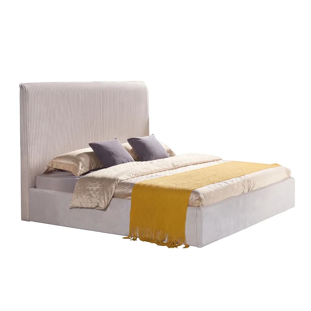 Cama tapizada con respaldo de acanalado fino