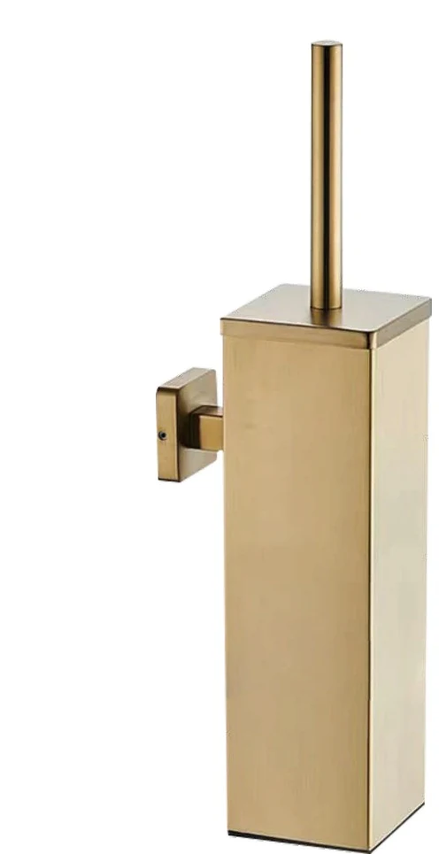 Escobillero de pared cuadrado con soporte dorado cepillado