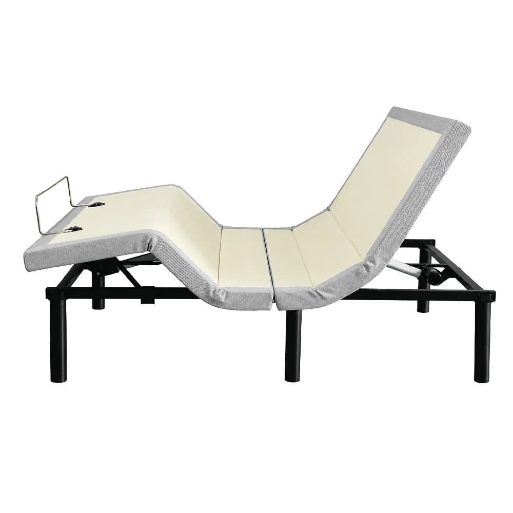 Base articulada de marco gris y plataforma beige con patas negras altas, 2 motores