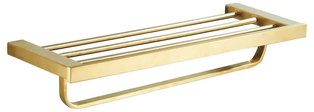 Toallero de estante con barral plano cuadrado dorado cepillado