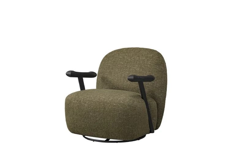 Sillón Orea · Sillón giratorio redondeado con brazos de tono metálico