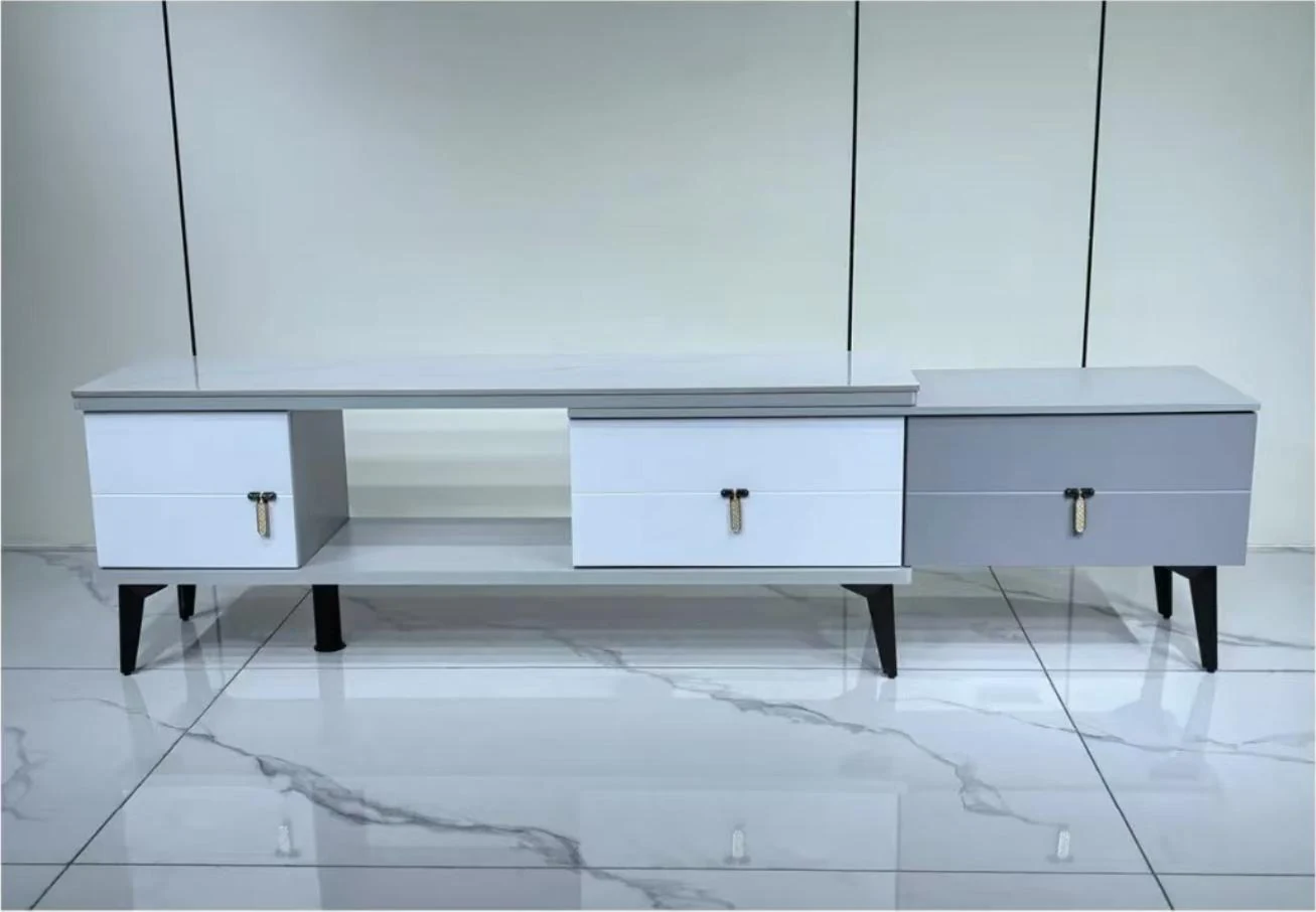 Rack de TV bajo gris claro, 120 a 200 × 30 × 43 cm · modelo 01