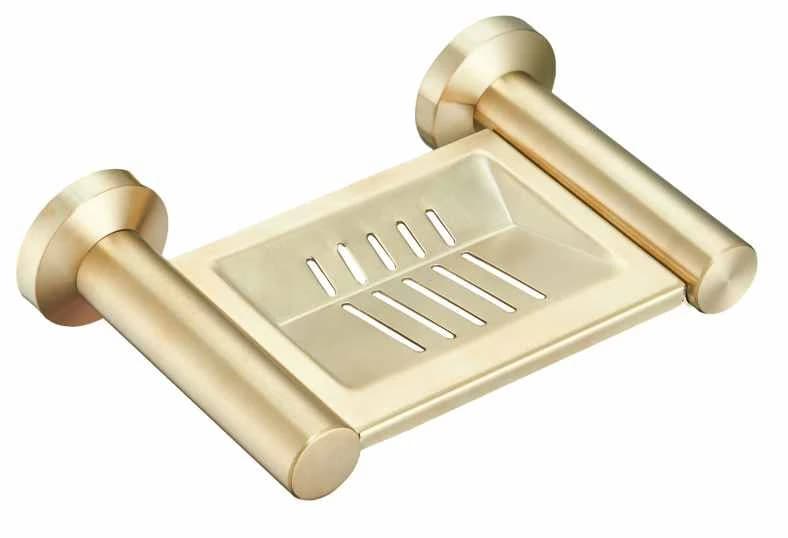 Jabonera de plato perforado tubular dorada cepillada