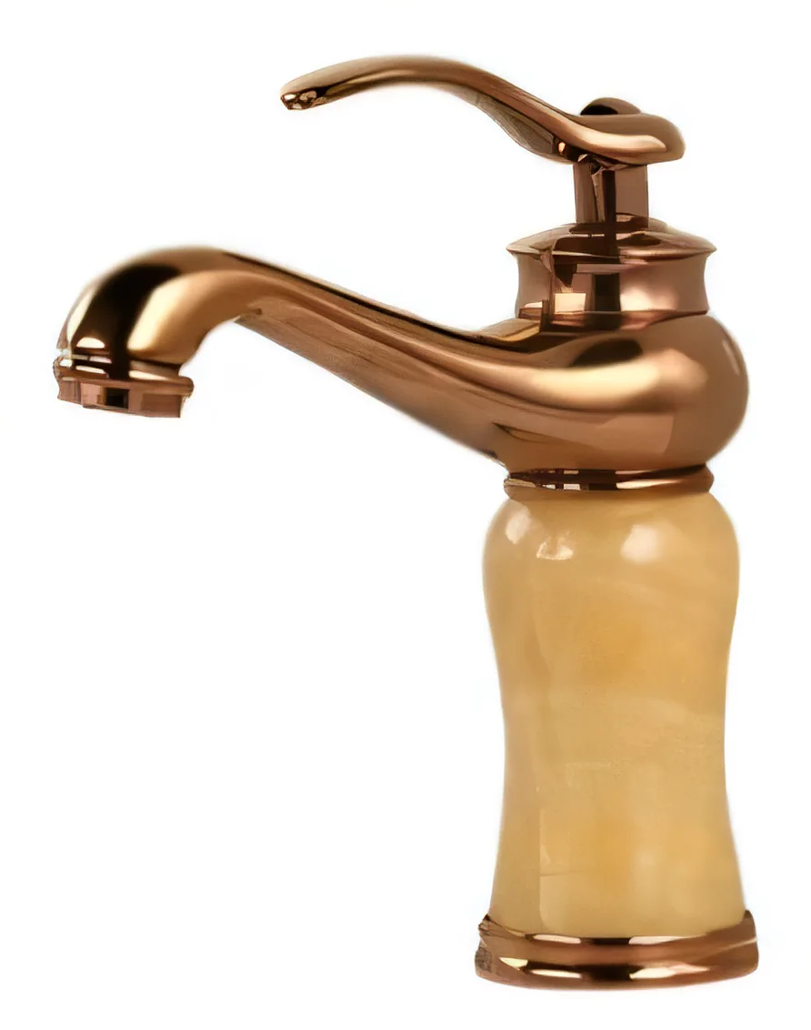 Monocomando de lavatorio clásico con columna veteada color miel, oro rosa, bajo o alto