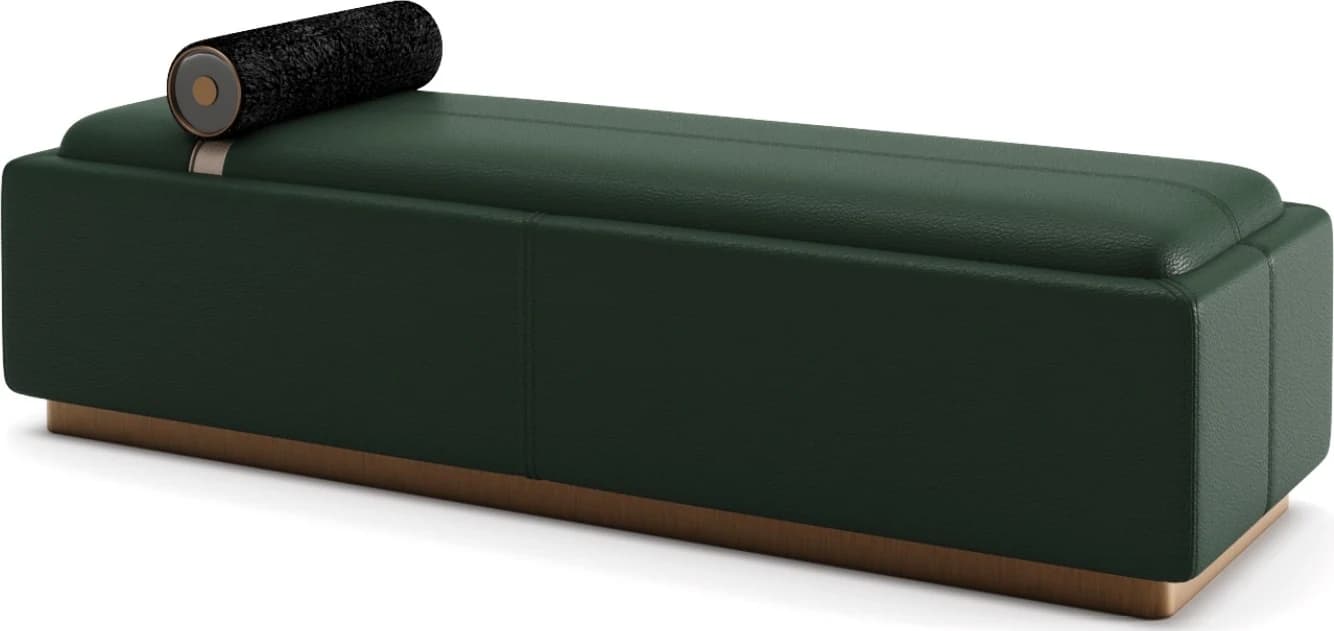 Banco de pie de cama con almohadón cilíndrico, verde