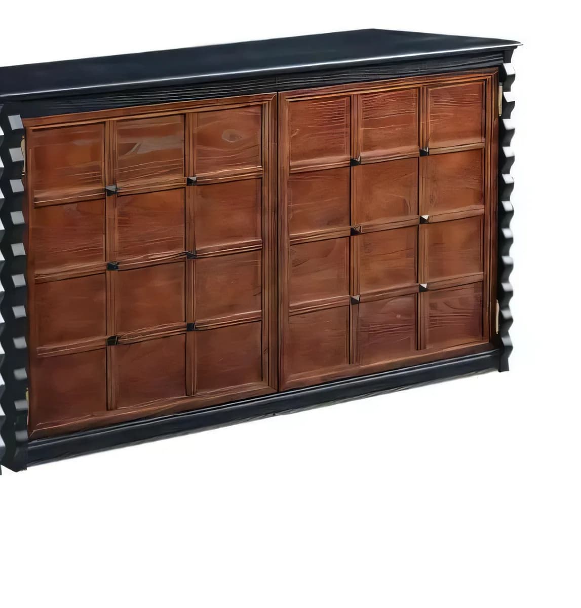 Mueble auxiliar de frentes en damero, madera envejecida y negro, 100 × 40 × 74 cm