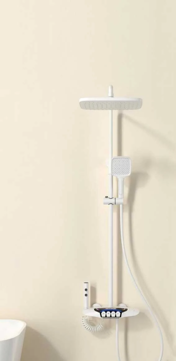 Columna de ducha termostática con display, cuatro funciones y repisa
