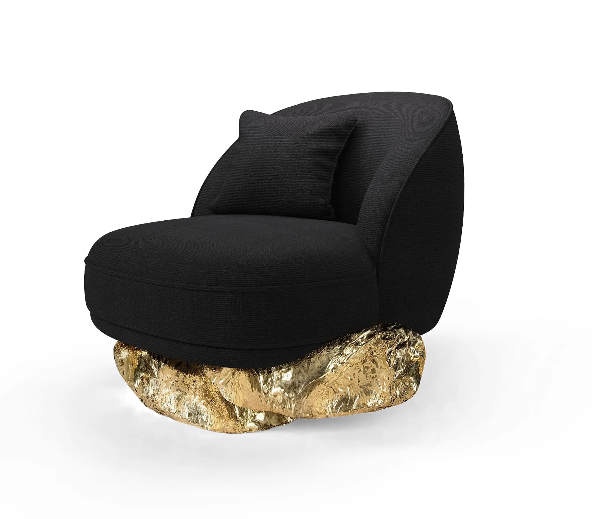Sillón Imbornal · Sillón envolvente sobre base escultórica dorada