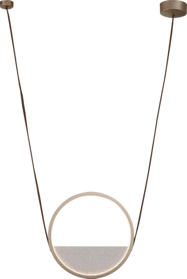 Colgante de aro con vidrio texturado en correa de cuero larga en V Ø 37 / 60 cm