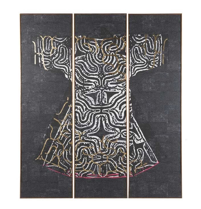 Panel decorativo de tres hojas con figura de túnica 80,5 × 280,5 cm