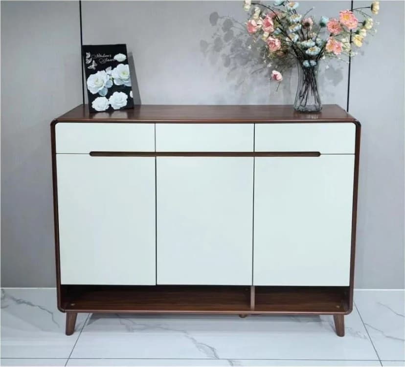 Zapatero blanco y símil madera, 120 × 34 × 98,5 cm