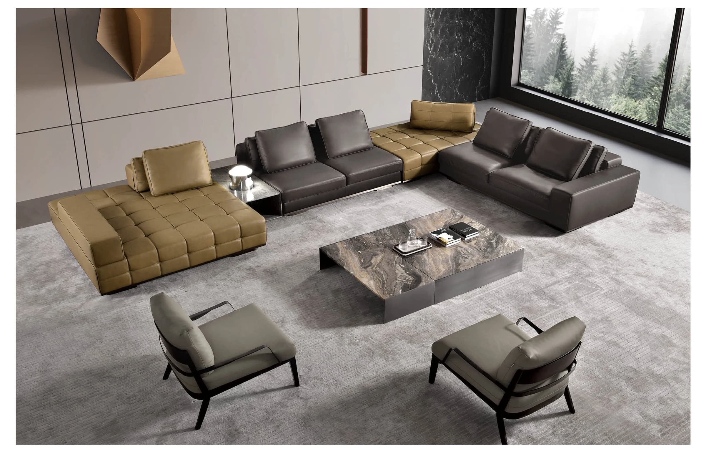 Sofá Batista · Sofá modular con asientos capitoné en dos tonos