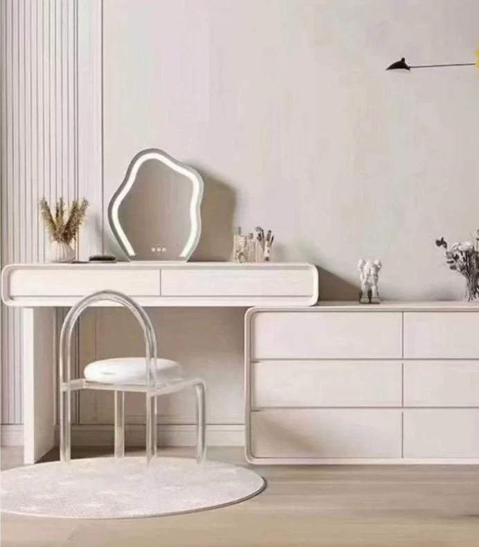 Tocador de dos cuerpos con espejo y banqueta, blanco crema, 80, 100 o 120 × 40 cm